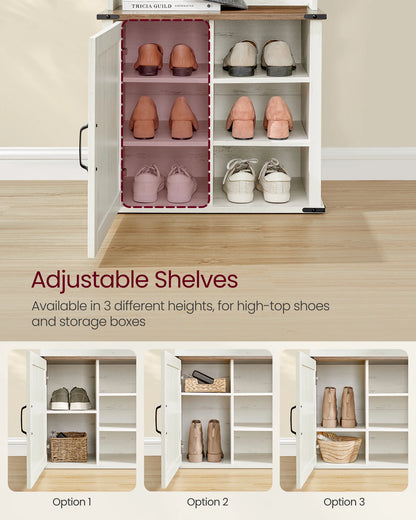 Hall Tree with Bench/Shoe/Coat Rack Entryway 3 Tri-Hooks, Door with Handle