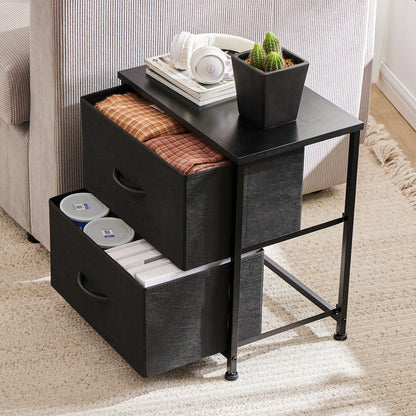 Nightstand/Bedside Coffee Table For Bedroom 2 Fabric Drawers