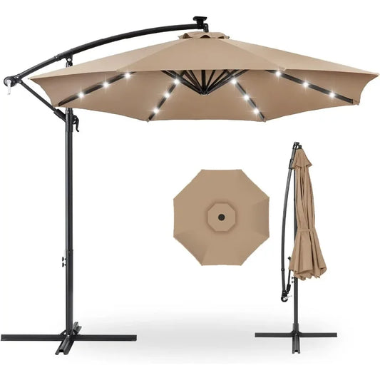 10ft Solar LED Hanging Patio Umbrella