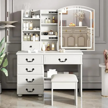 Makeup Vanity Set with Mirror, Lights and Chair