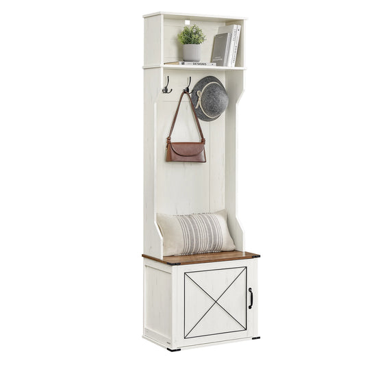 Hall Tree with Bench/Shoe/Coat Rack Entryway 3 Tri-Hooks, Door with Handle