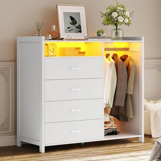 Dresser for Bedroom with Clothes Rai & Chest of 4 Drawers