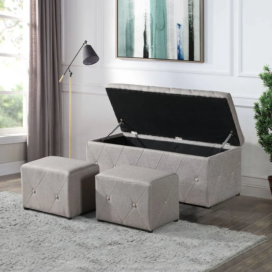 Rectangular Storage Ottoman Set with 2 Ottomans