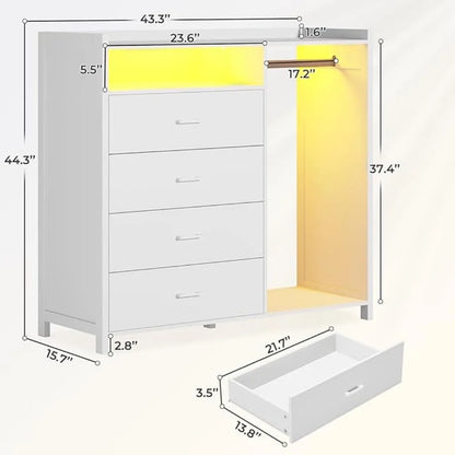Dresser for Bedroom with Clothes Rai & Chest of 4 Drawers