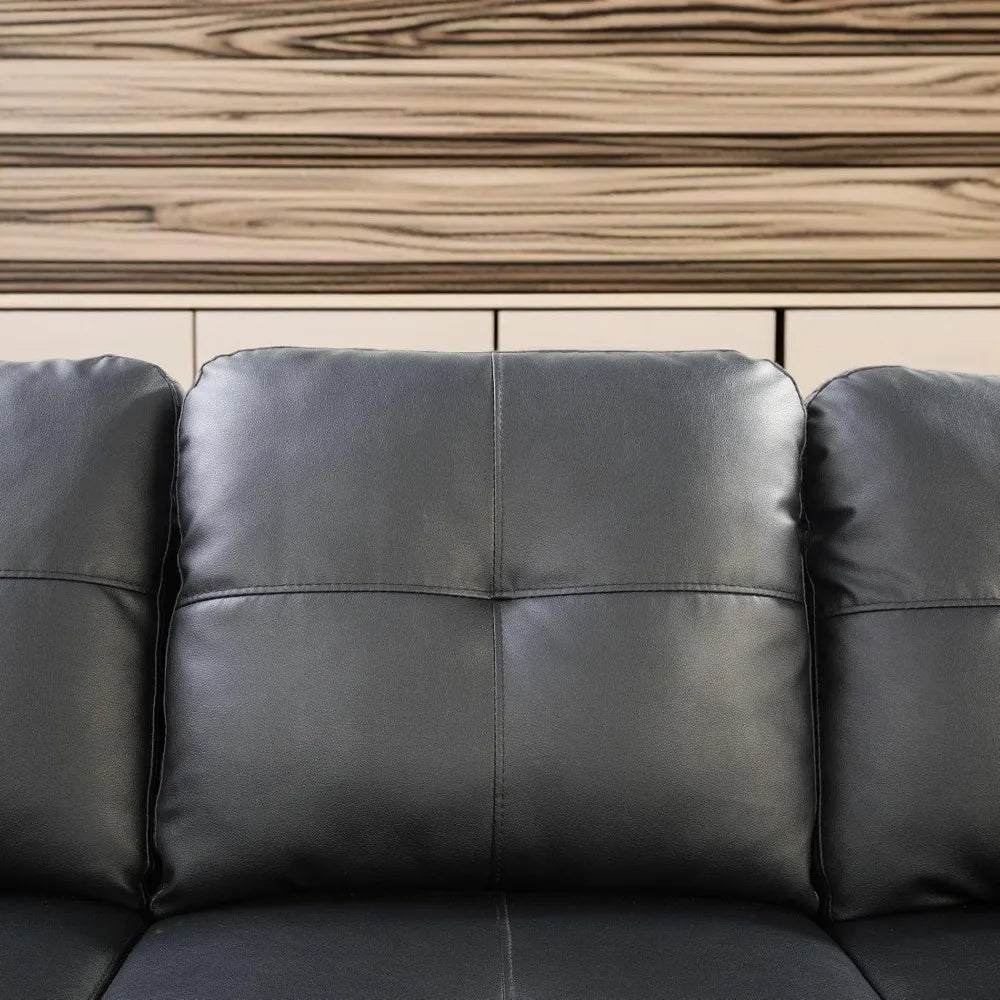 98" Faux Leather Couch with Ottoman and Cup Holder