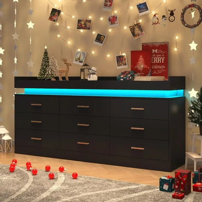Modern Dresser 9 Drawer with LED Light,