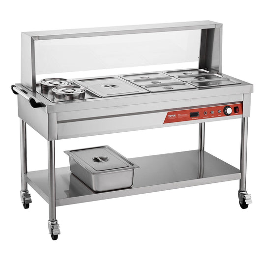 Commercial Food Warmer, 7 Pans + 2 Pots Electric Steam Table, 1800W Professional