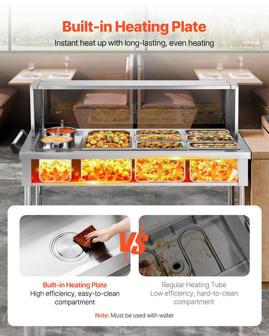 Commercial Food Warmer, 7 Pans + 2 Pots Electric Steam Table, 1800W Professional