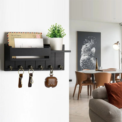 Key Rack and Mail Organizer w/6 Key Hooks