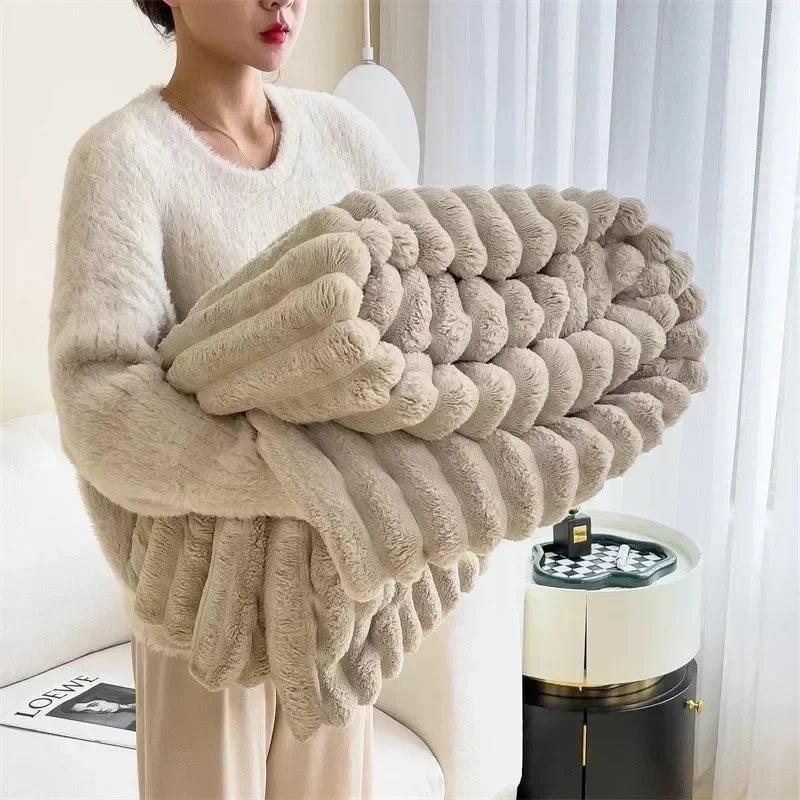 Rabbit Plush Autumn Warm Blanket for Bed