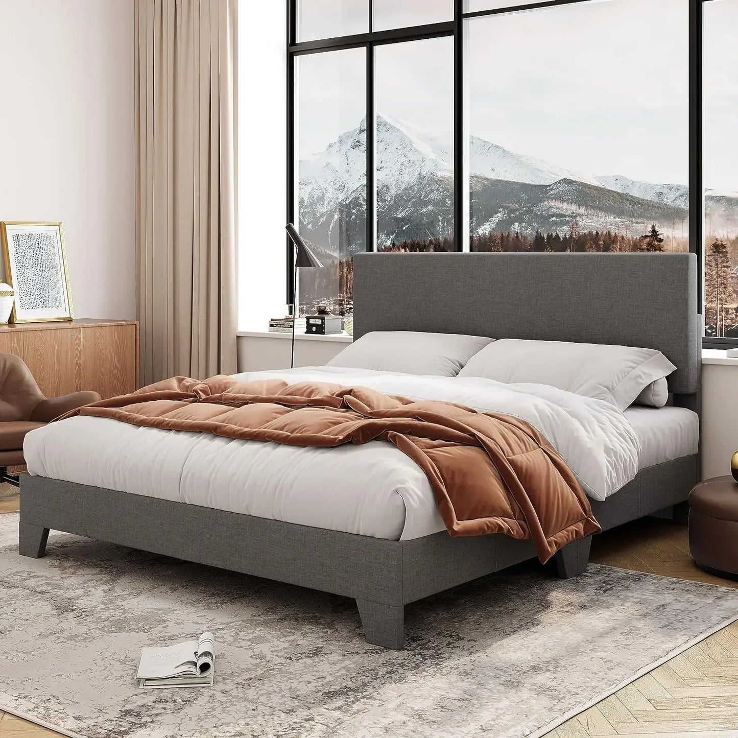 Bed Frame with Adjustable Headboard, Mattress Foundation, No Box Spring Needed