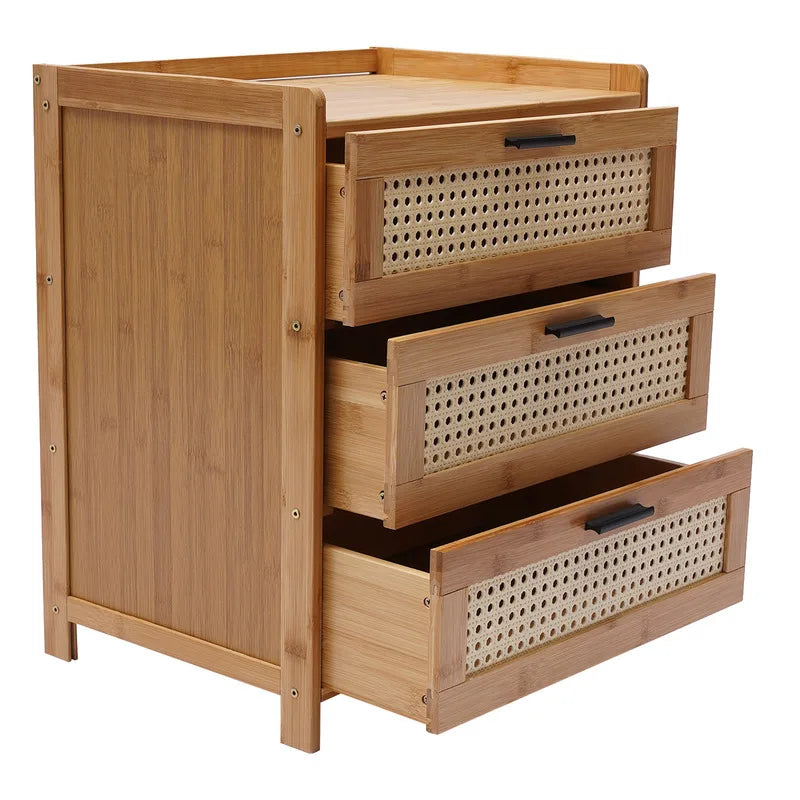 3- Drawer Bamboo Wood Nightstand