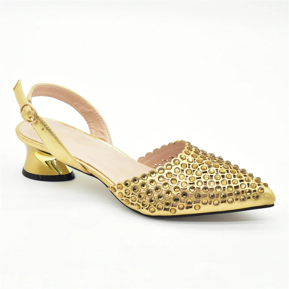 New Fashion Gold Color Shoes and Bags To Match