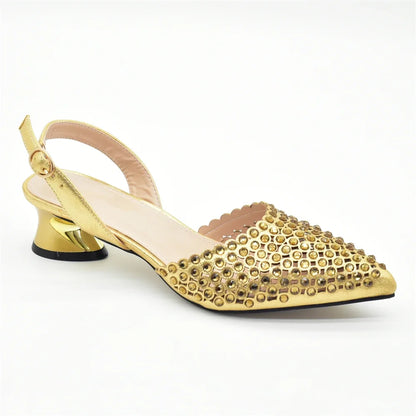 New Fashion Gold Color Shoes and Bags To Match