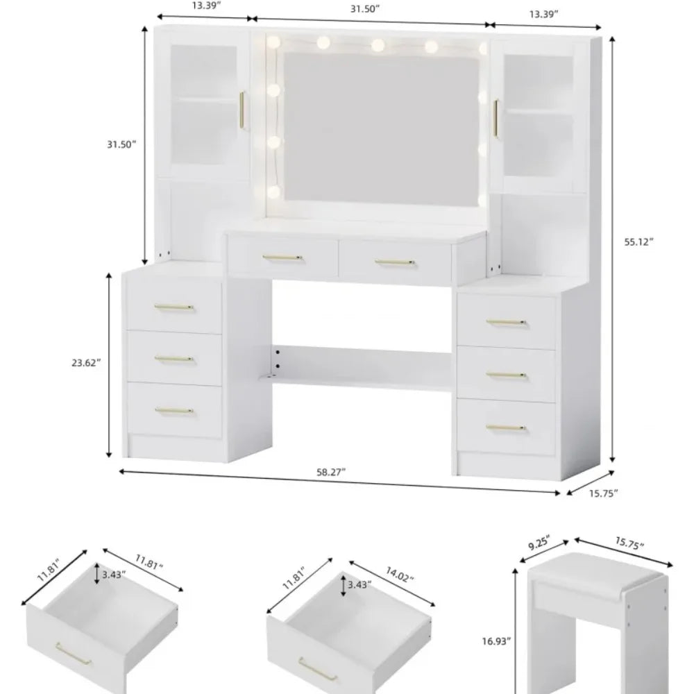 58.3" Vanity Desk with Mirror & Lights