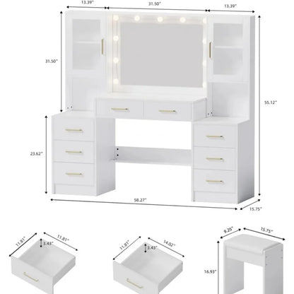 58.3" Vanity Desk with Mirror & Lights