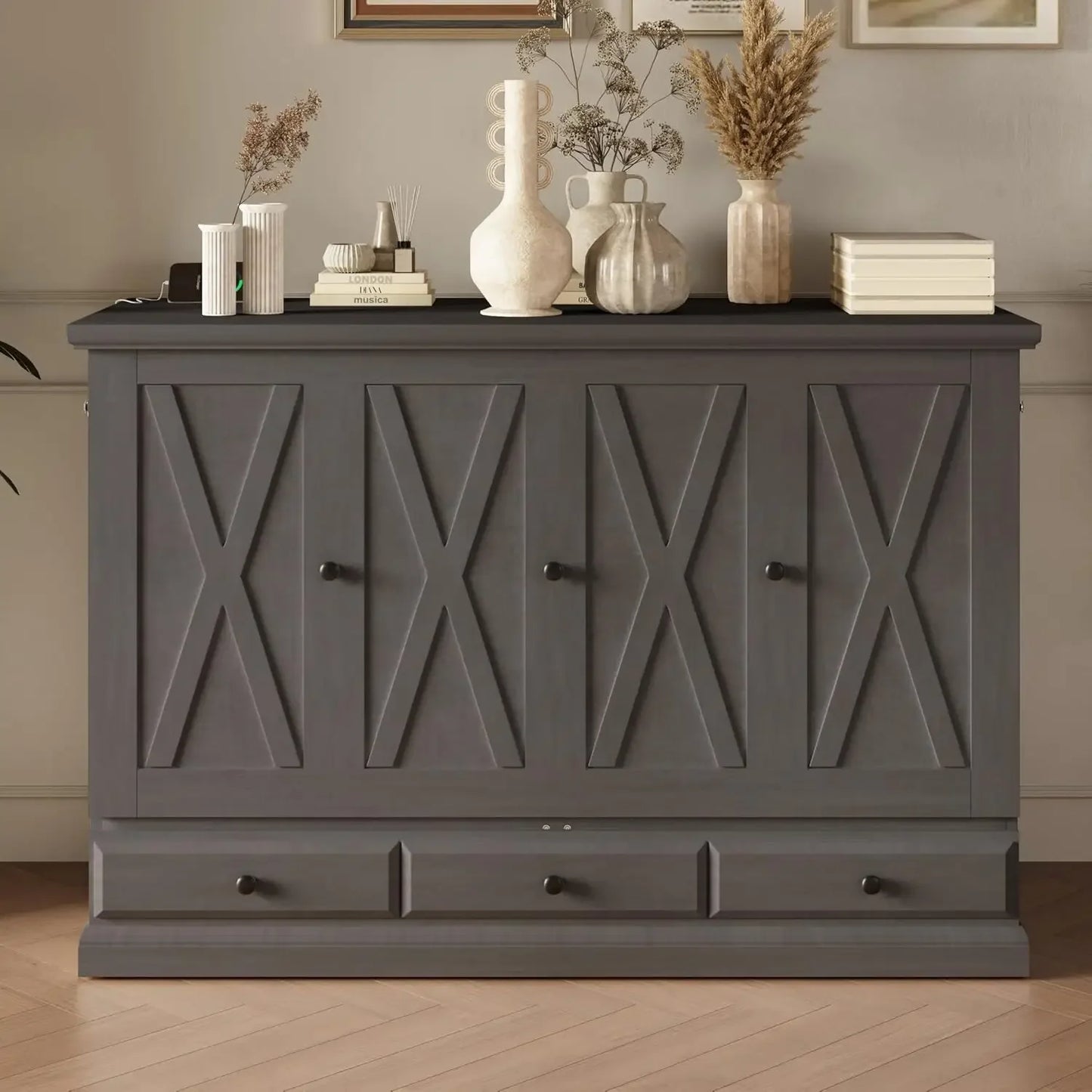 Full Murphy Bed Cabinet with Charging Station