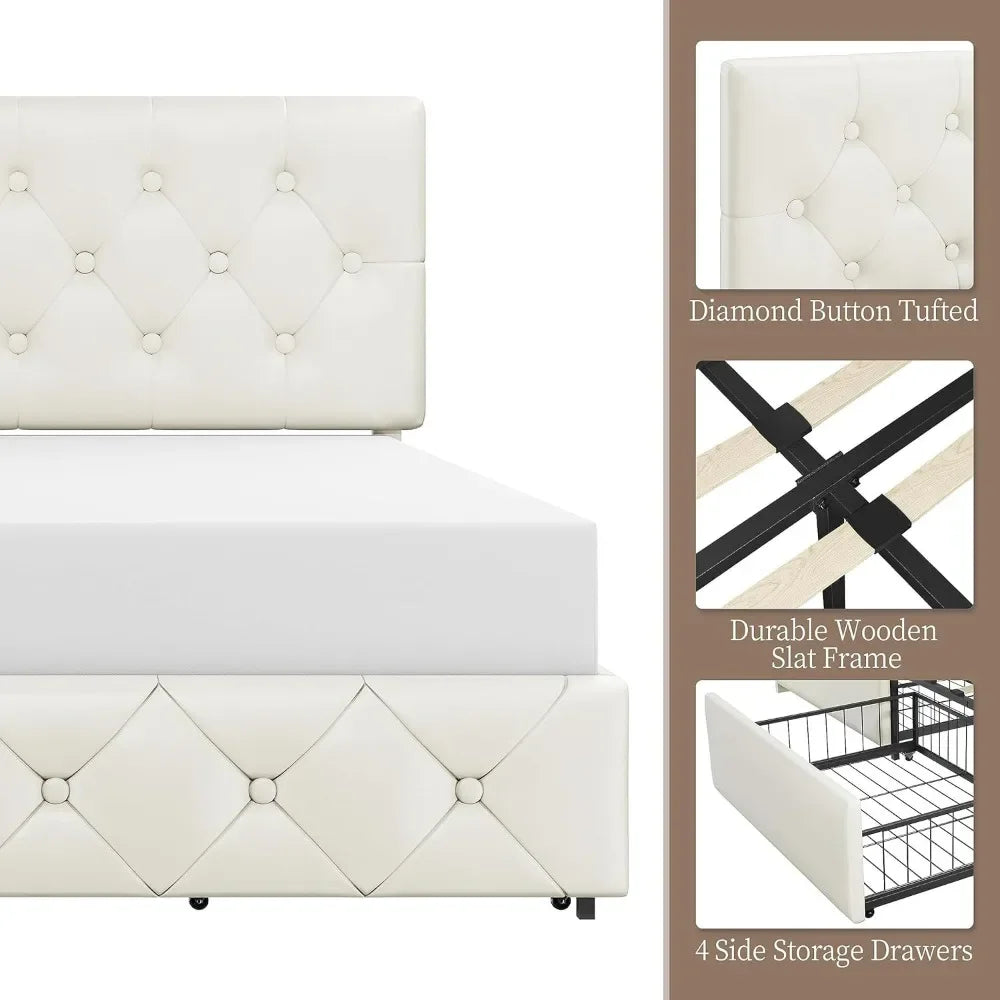 Upholstered 4-Drawer Bed Frame