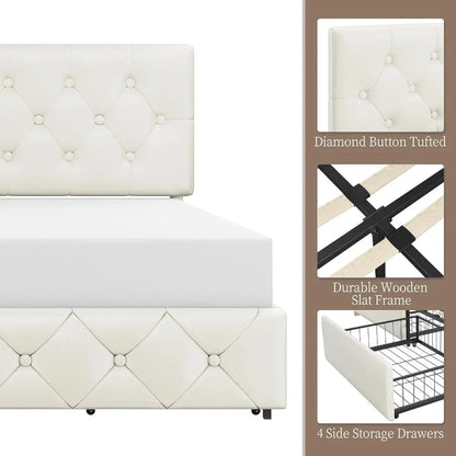 Upholstered 4-Drawer Bed Frame