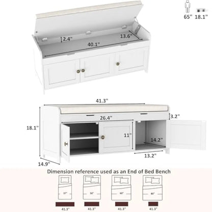 Shoe Bench with Lift Top Storage w/ Cushioned Seat