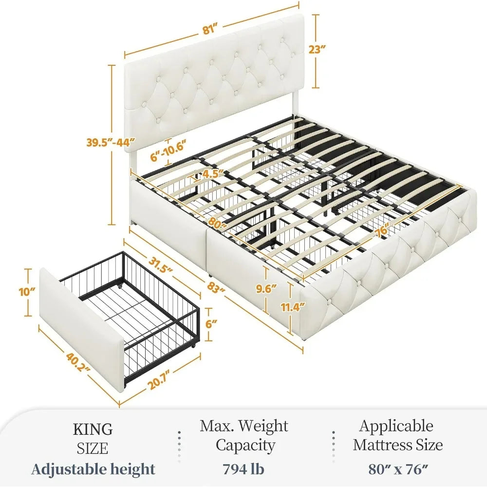 Upholstered 4-Drawer Bed Frame