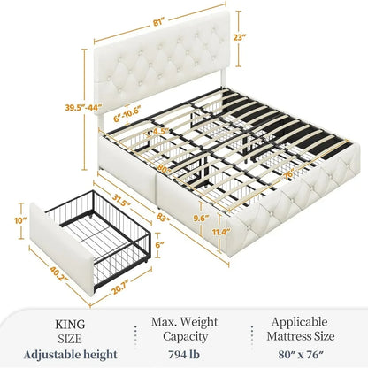 Upholstered 4-Drawer Bed Frame