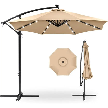 10ft Solar LED Hanging Patio Umbrella
