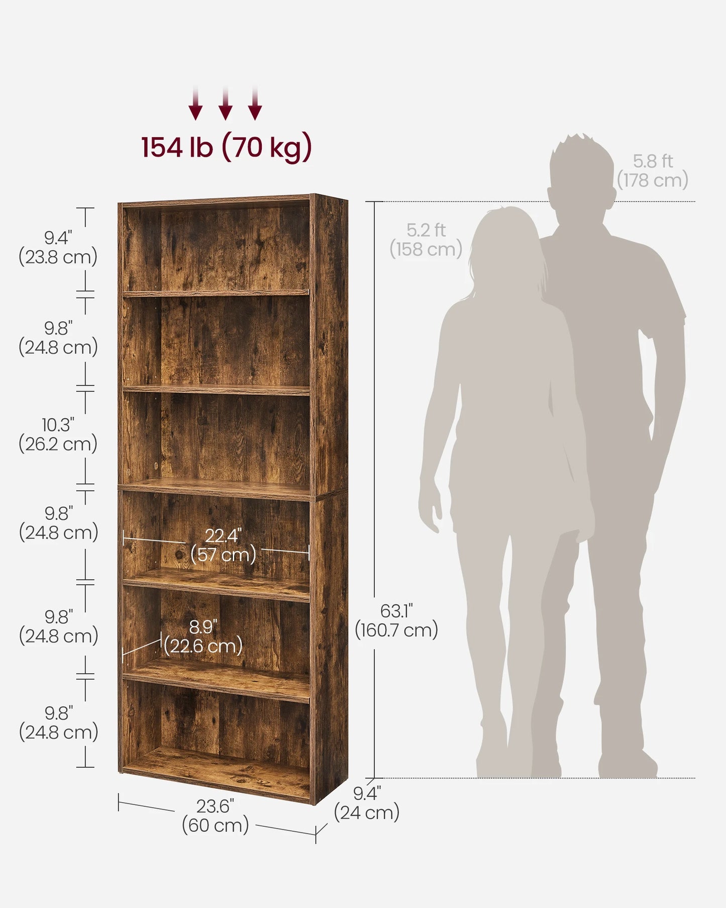6-Tier Bookshelf w/Adjustable Storage Shelves