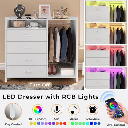 Dresser for Bedroom with Clothes Rai & Chest of 4 Drawers