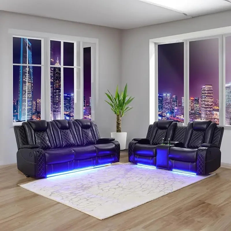 Recliner Living Room Set with LED Lighting