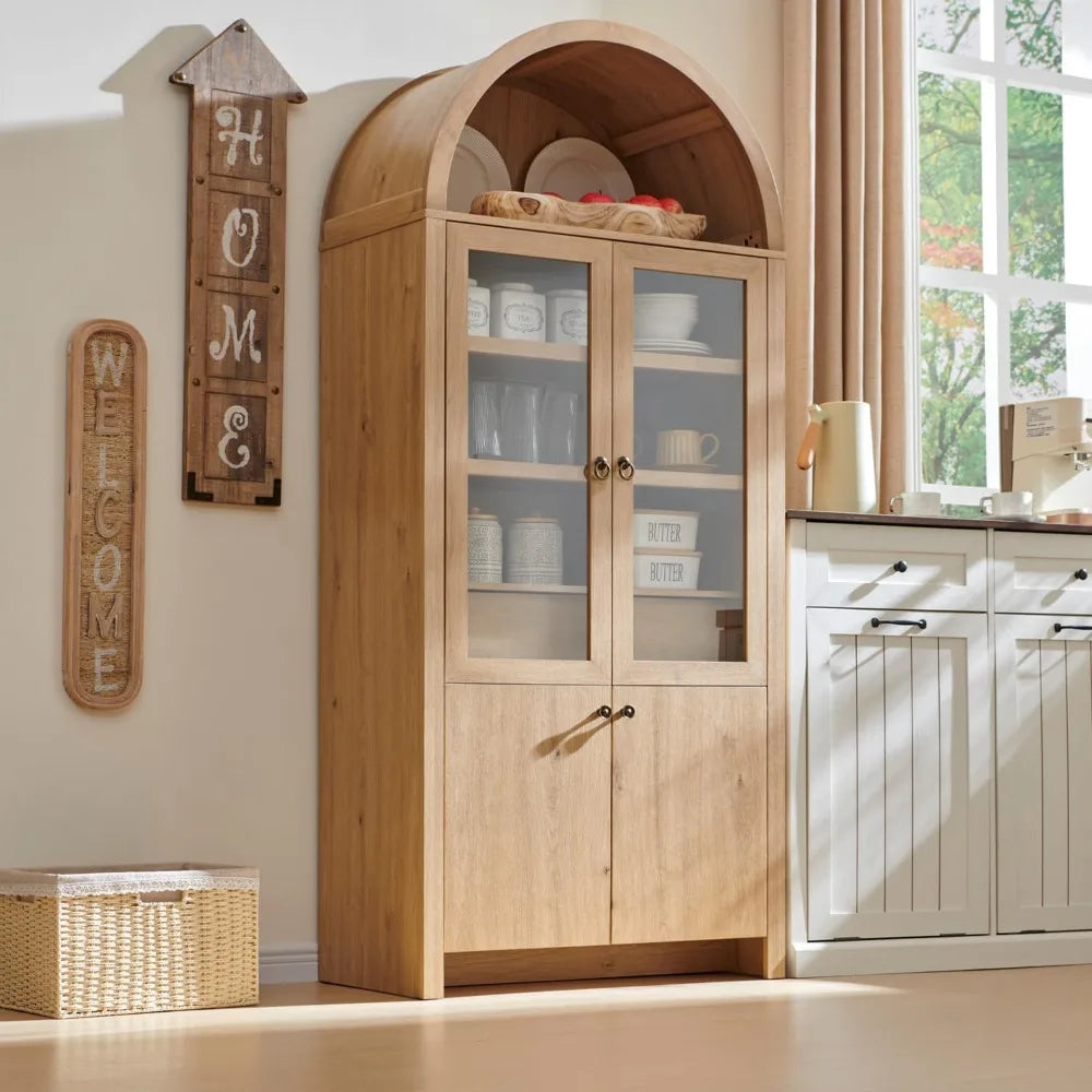 71" Tall Arched Kitchen Pantry Cabinet
