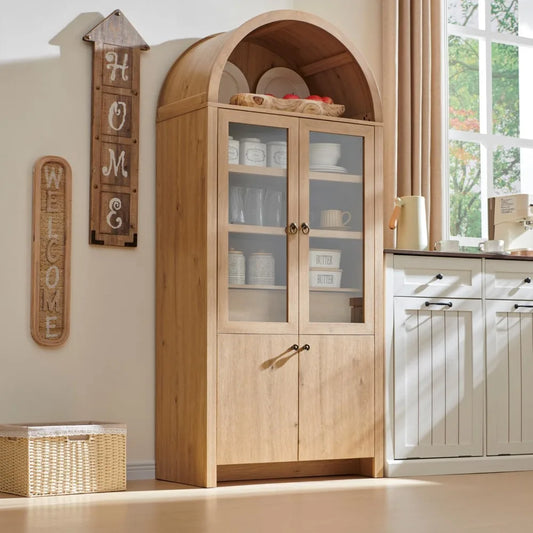 71" Tall Arched Kitchen Pantry Cabinet