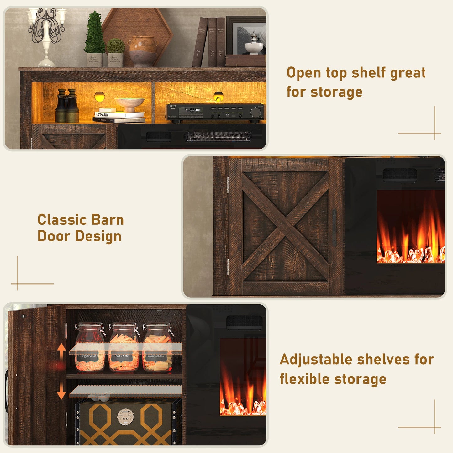 Farmhouse Fireplace TV Stand for 75/80" TV