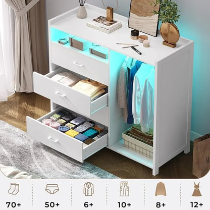 Dresser for Bedroom with Clothes Rai & Chest of 4 Drawers
