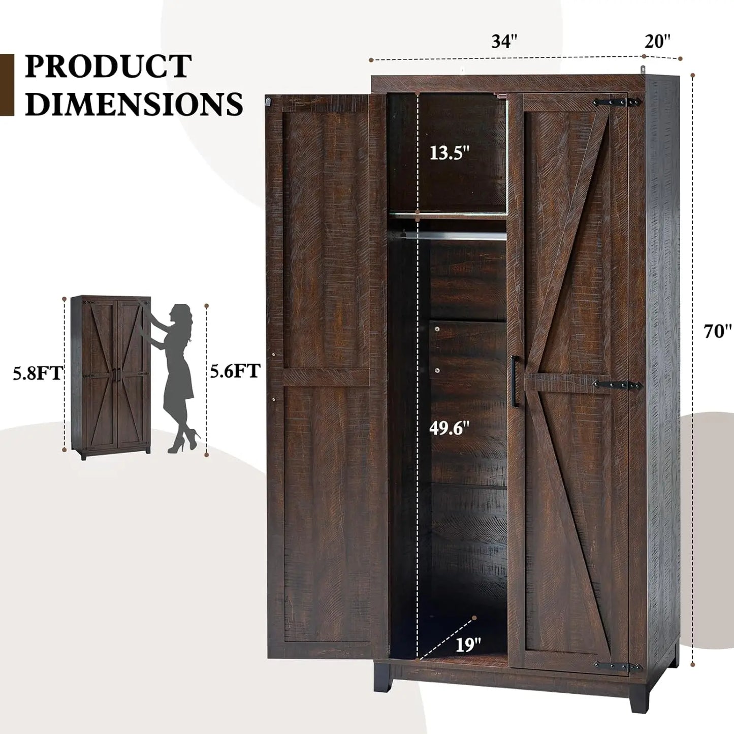 70"" Large Wardrobe Armoire