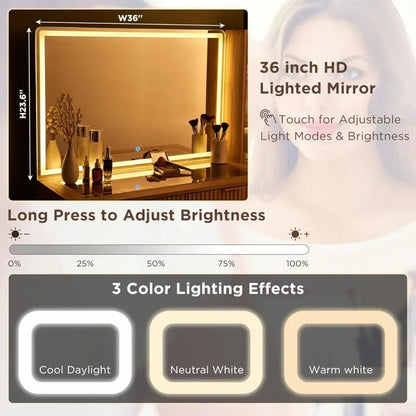 48" Makeup Vanity Desk w/34" Mirror and Lights