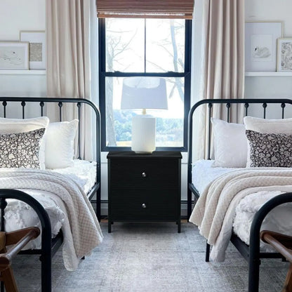 Set of Black Nightstands with Fabric Drawers