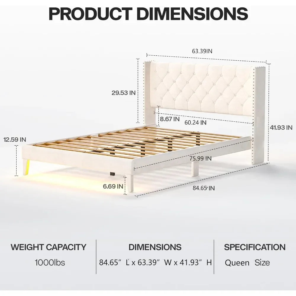 Queen Size Bed Frame With Led Lights