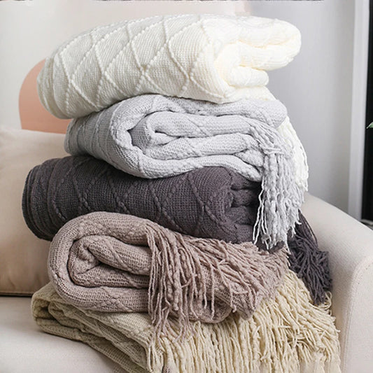 Nordic Knitted Shawl Sofa Blanket with Tassels