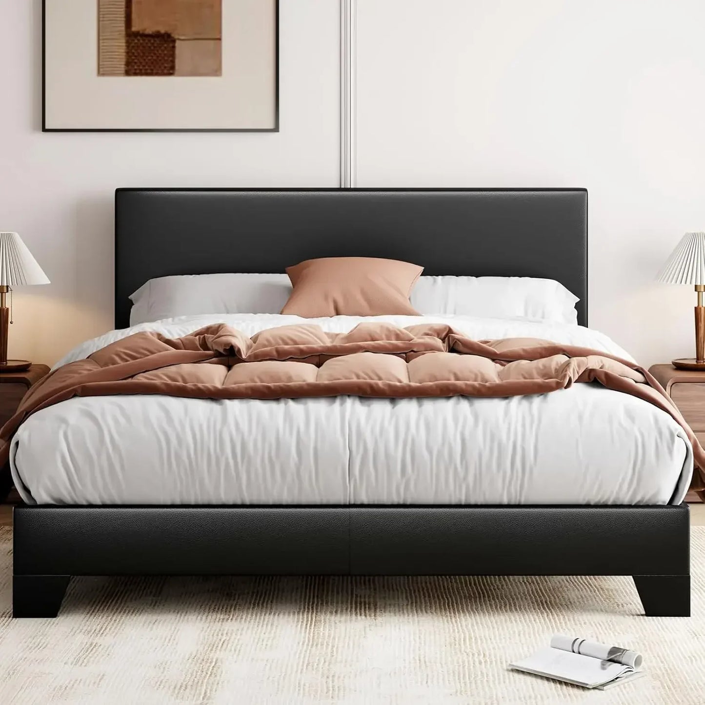 Bed Frame with Adjustable Headboard, Mattress Foundation, No Box Spring Needed