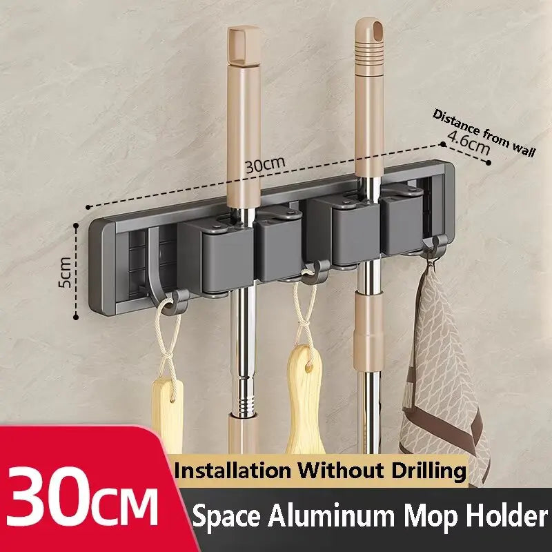 Wall Mounted Mop & Broom Organizer Rack with 5 Hooks