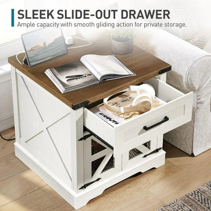 White Farmhouse End Table Set of 2