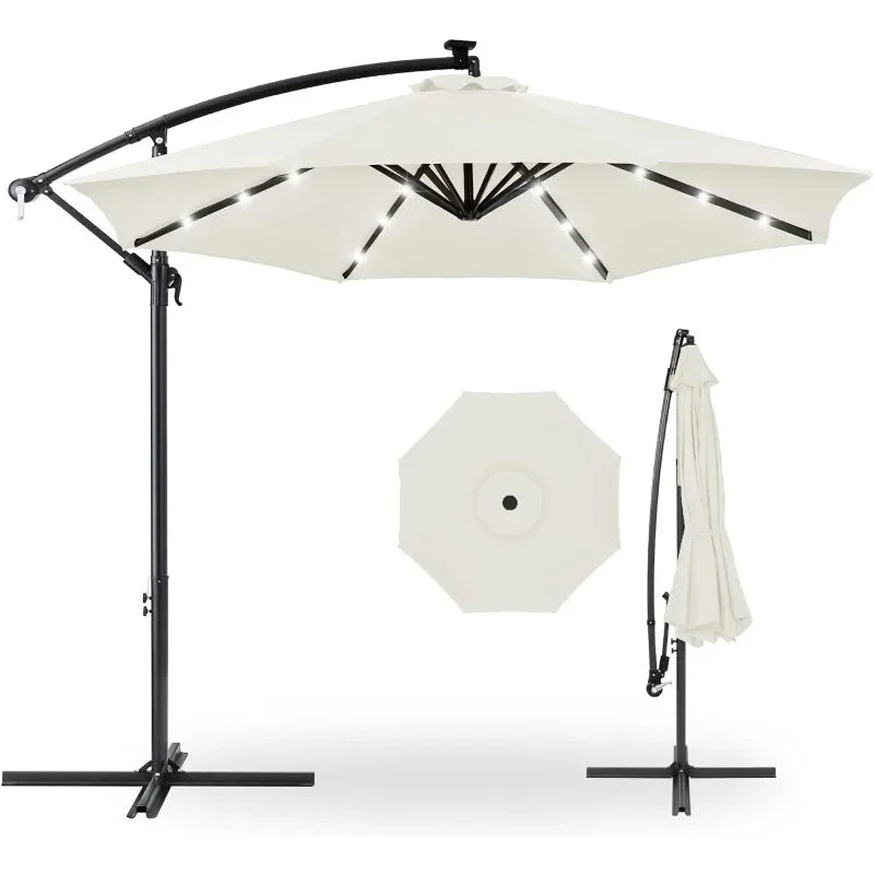 10ft Solar LED Hanging Patio Umbrella