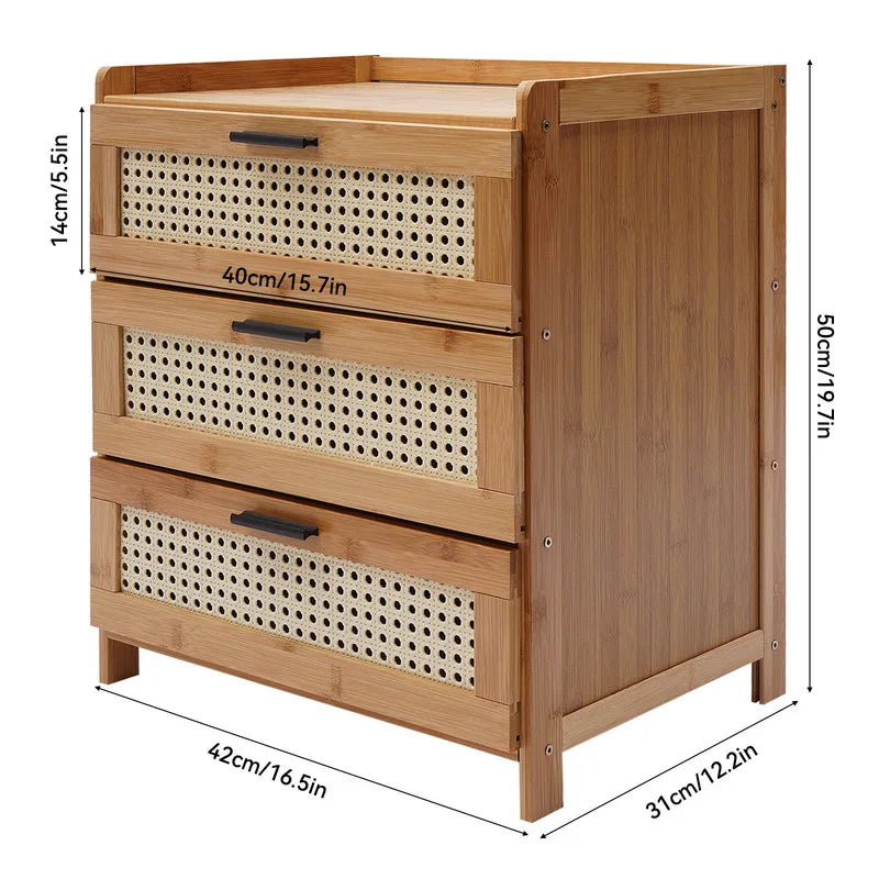 3- Drawer Bamboo Wood Nightstand