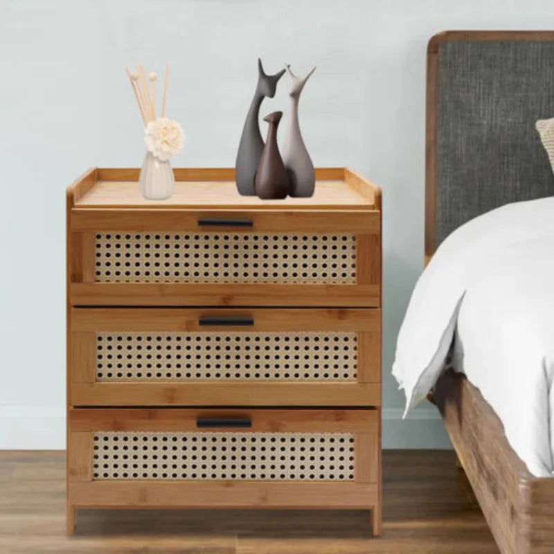 3- Drawer Bamboo Wood Nightstand