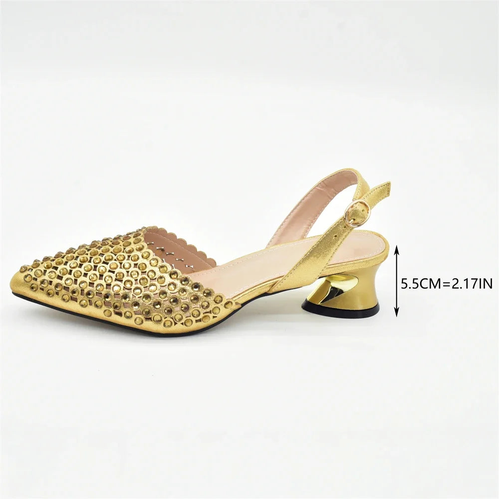 New Fashion Gold Color Shoes and Bags To Match