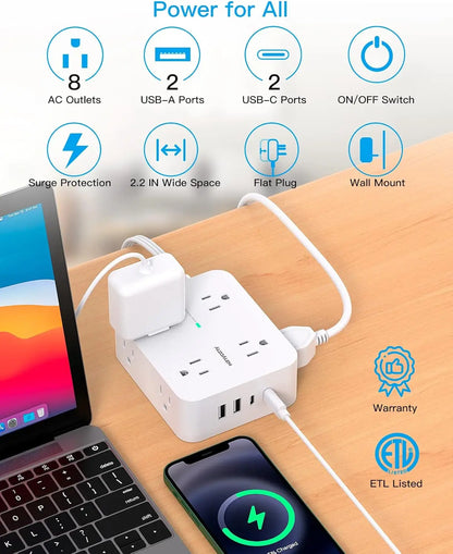 Surge Protector Power Strip with 8 Outlets and 4 USB Ports