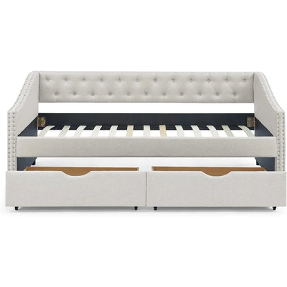 Wood Daybed Frame with 2 Storage Drawers