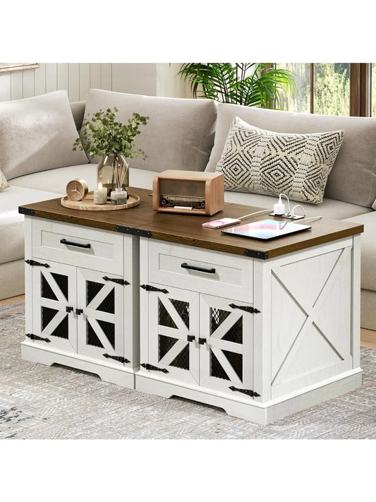 White Farmhouse End Table Set of 2