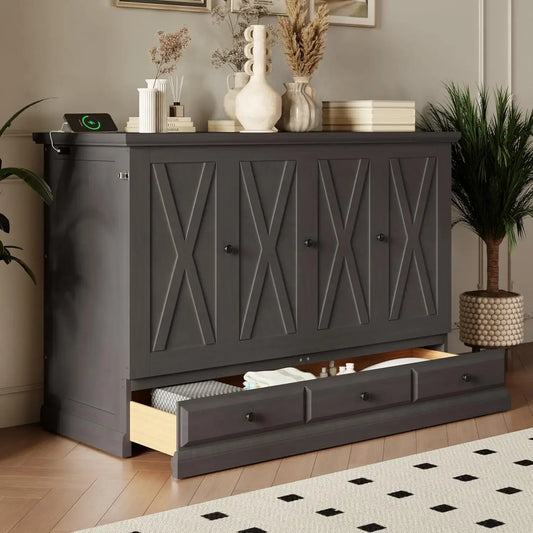 Full Murphy Bed Cabinet with Charging Station